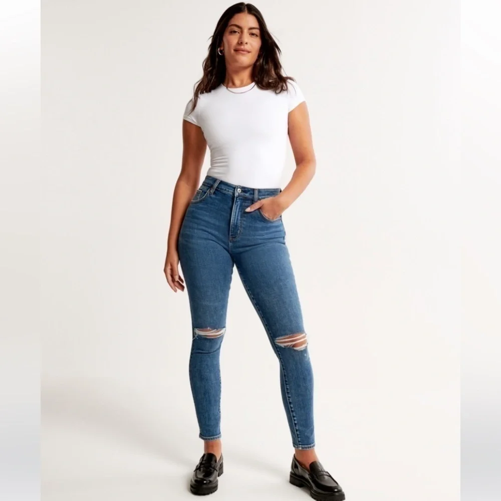 Abercrombie Curve Love High Rise Super Skinny Ankle Jean MEDIUM DESTROY, 31 LONG - Picture 2 of 16